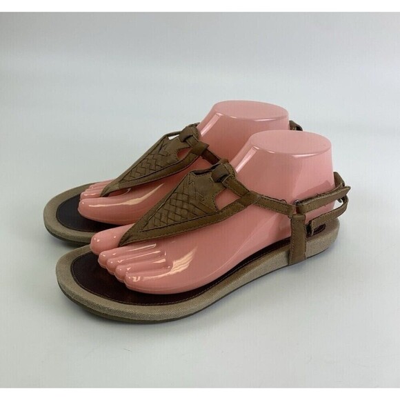 Teva Capri Brown Leather Woven T-Strap Sandals Flat Slingback 1003970 Womens 8 - Picture 3 of 14